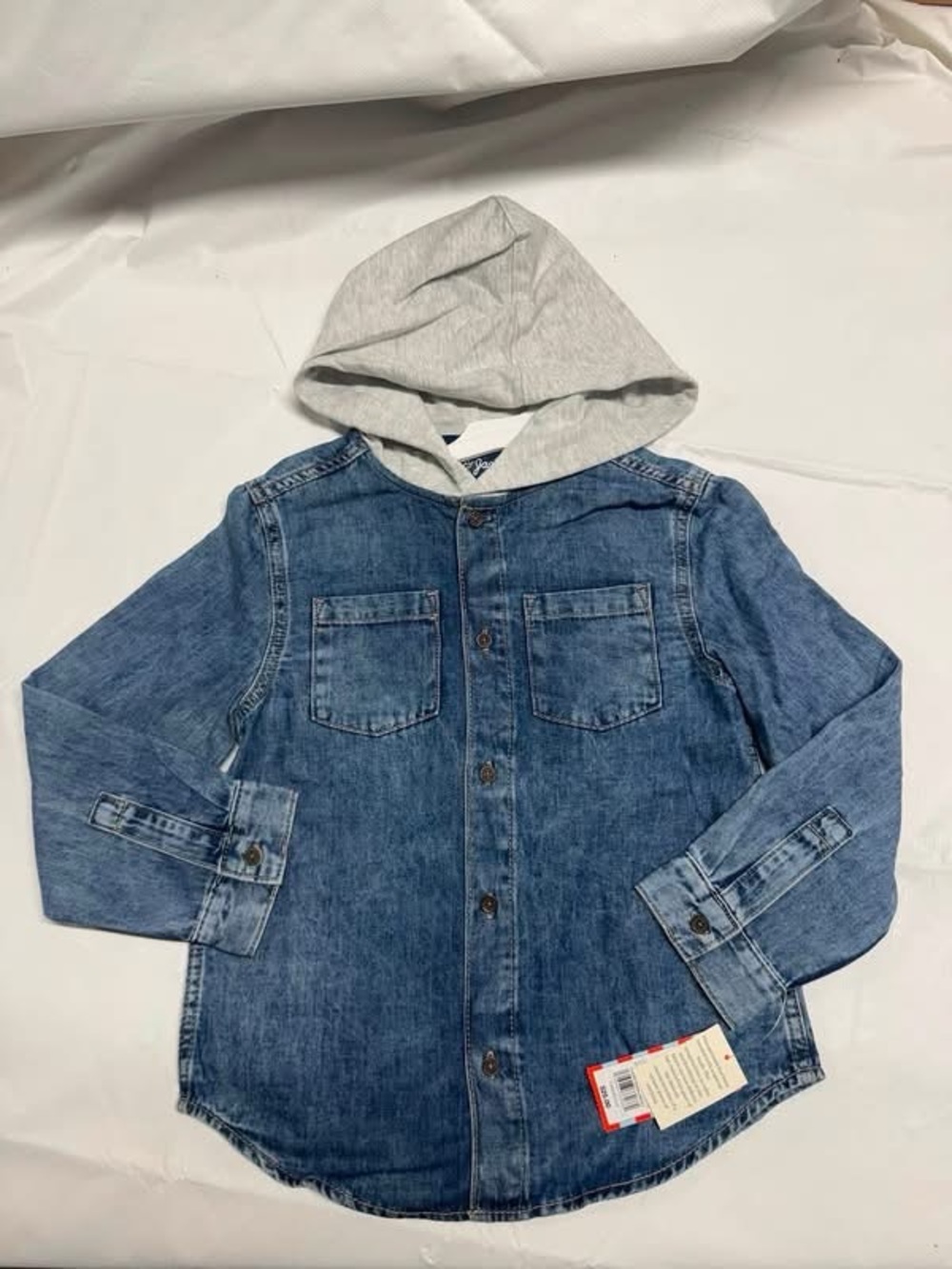 Size small 6/7 NWT Cat & Jack Blue Denim Jacket with Gray Hood lightweight